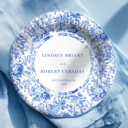 Royal Blue Roses Chic Wedding Paper Plates ペーパープレート