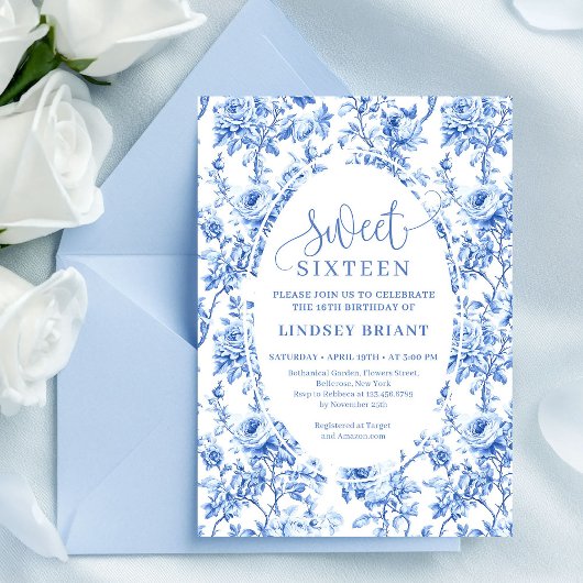 Royal Blue Roses Digital Sweet Sixteen Invitation 招待状