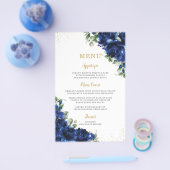 Royal Blue Roses Floral Flowers Menu Sheet  チラシ (シングル)