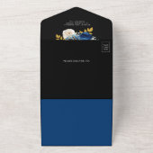Royal Blue Roses Floral QR Code Black Wedding オールインワン招待状 (外側)