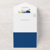 Royal Blue Roses Floral QR Code Wedding オールインワン招待状 (外側)