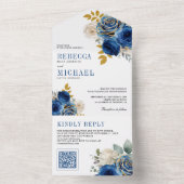 Royal Blue Roses Floral QR Code Wedding オールインワン招待状 (内側)