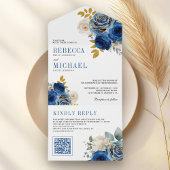 Royal Blue Roses Floral QR Code Wedding オールインワン招待状