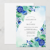 Royal Blue Serene Meadow Wedding 招待状 (正面/裏面)