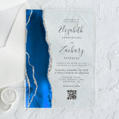 Royal Blue Silver Agate QR Code Wedding アクリル招待状