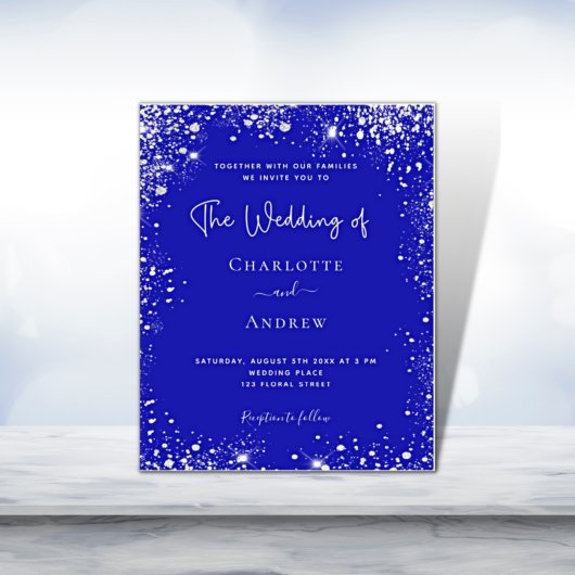 Royal blue silver budget wedding invitation チラシ