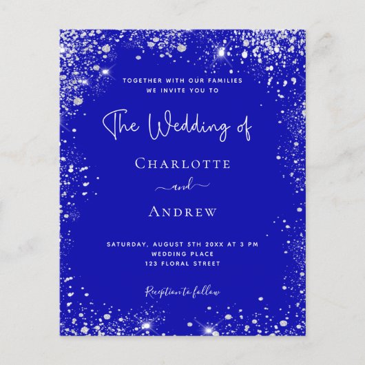 Royal blue silver budget wedding invitation チラシ (正面)