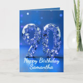 Royal Blue Silver Diamond 90th Birthday Sparkle カード (正面)