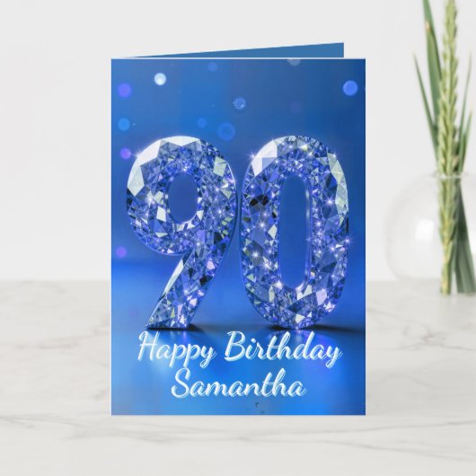 Royal Blue Silver Diamond 90th Birthday Sparkle カード (正面)