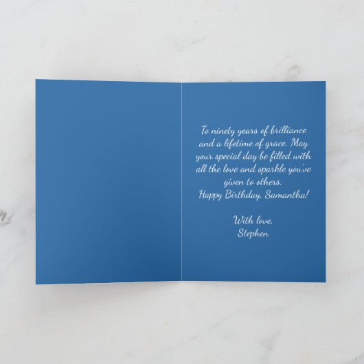 Royal Blue Silver Diamond 90th Birthday Sparkle カード (内部)