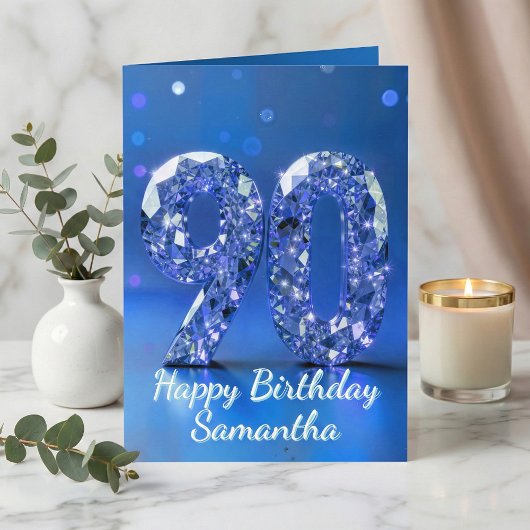 Royal Blue Silver Diamond 90th Birthday Sparkle カード