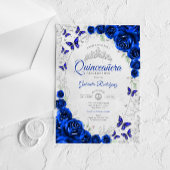 Royal Blue Silver Floral Quinceanera アクリル招待状