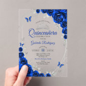 Royal Blue Silver Floral Quinceanera アクリル招待状 (インサイチュ (ポータブル))