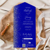 Royal Blue Silver Glitter QR Code Wedding オールインワン招待状