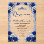 Royal Blue & Silver Quinceanera  アクリル招待状 (正面)