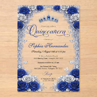 Royal Blue & Silver Quinceanera  アクリル招待状