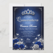 Royal Blue & Silver Quinceanera Invitation 招待状 (正面)