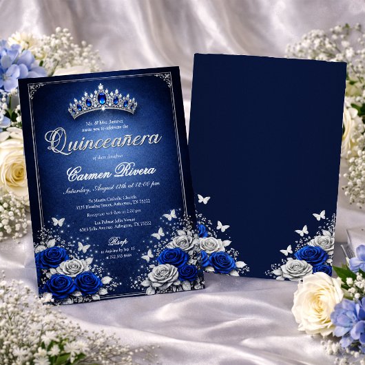 Royal Blue & Silver Quinceanera Invitation  招待状