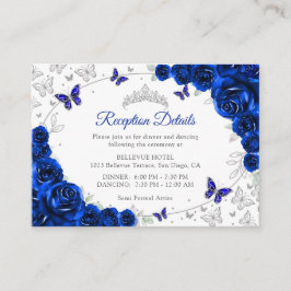 Royal Blue Silver Quinceanera Reception Details エンクロージャーカード
