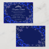 Royal Blue Silver Quinceanera Reception Details エンクロージャーカード (正面/裏面)