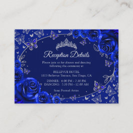 Royal Blue Silver Quinceanera Reception Details エンクロージャーカード
