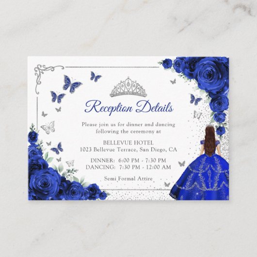 Royal Blue Silver Quincenarea Reception Details エンクロージャーカード (正面)