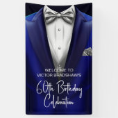 Royal Blue Silver Tuxedo Birthday Party Welcome  横断幕 (縦)