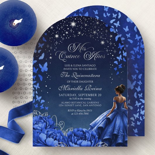 Royal Blue Starry Night Quinceanera 招待状
