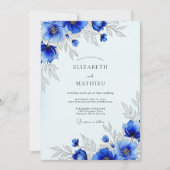 Royal Blue Striking Botanical Wedding 招待状 (正面)