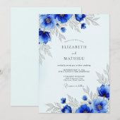 Royal Blue Striking Botanical Wedding 招待状 (正面/裏面)