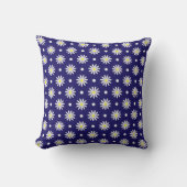 Royal Blue Throw Pillow with Daisies クッション (正面)