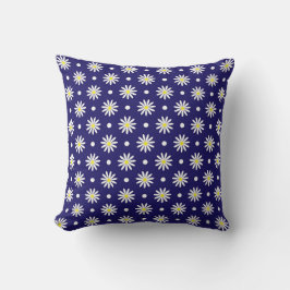 Royal Blue Throw Pillow with Daisies クッション