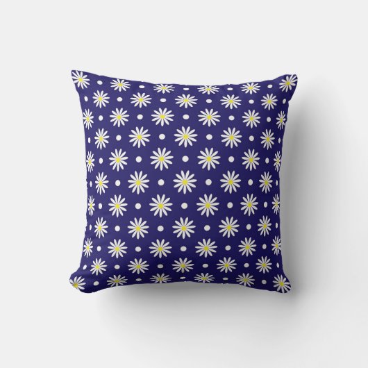 Royal Blue Throw Pillow with Daisies クッション (正面)