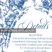Royal blue toile floral wedding accommodation エンクロージャーカード