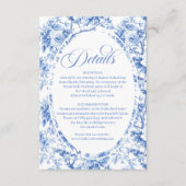 Royal blue toile floral wedding accommodation エンクロージャーカード (正面)