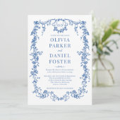Royal Blue Victorian All in One QR Code Wedding 招待状 (スタンド正面)