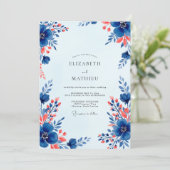 Royal Blue Vivacious Floral Wedding 招待状 (スタンド正面)
