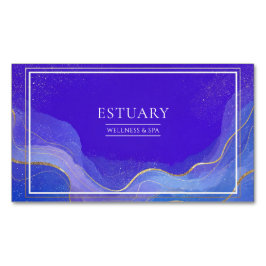 Royal Blue Wave Abstract Gold Line Geometric マグネット名刺