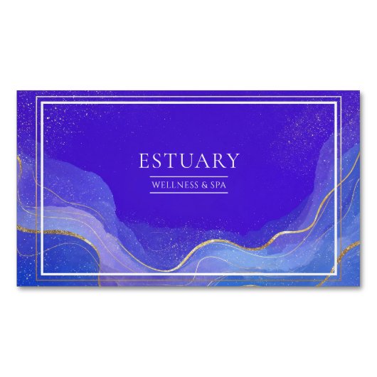 Royal Blue Wave Abstract Gold Line Geometric マグネット名刺 (正面)