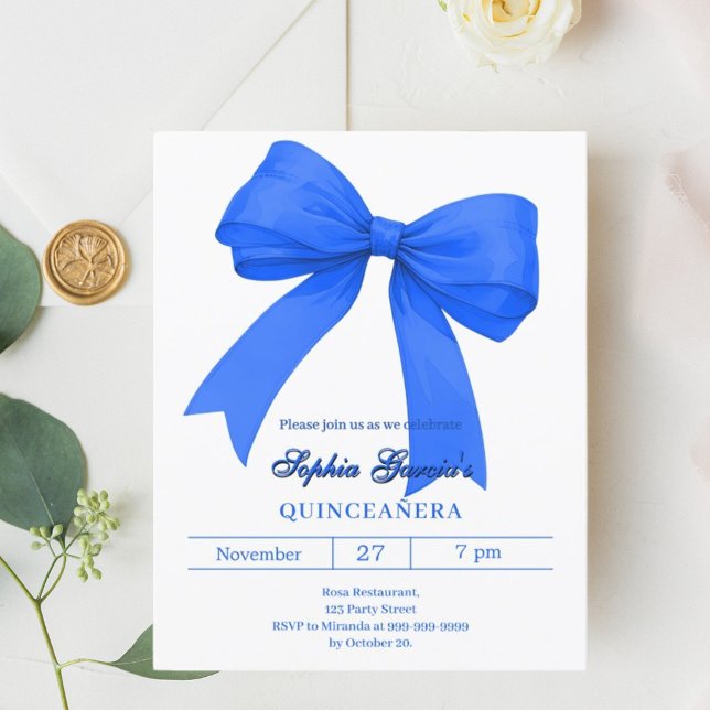 Royal blue white bow Quinceanera invitation (クリエイターアップロード済み)