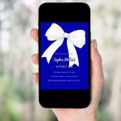 Royal blue white bow Sweet 16 招待状