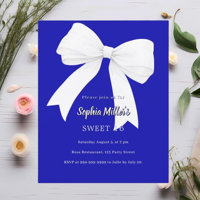 Royal blue white bow Sweet 16 invitation (クリエイターアップロード済み)