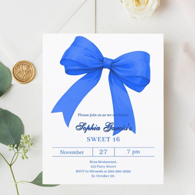 Royal blue white bow SWEET 16 invitation (クリエイターアップロード済み)