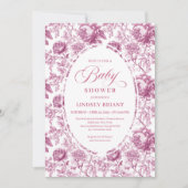 Royal Blush Rose Pattern Toile Baby Shower Invite 招待状 (正面)