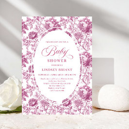 Royal Blush Rose Pattern Toile Baby Shower Invite 招待状