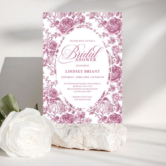 Royal Blush Velvet Rose Pattern Bridal Shower  招待状