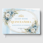 Royal Boho Mis Quince Guest Book Pale Blue Gold ゲストブック (正面)