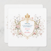 Royal Botanical Elegant Regal Floral Crest Wedding 招待状 (正面/裏面)