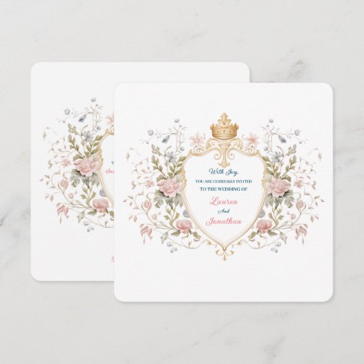 Royal Botanical Elegant Regal Floral Crest Wedding 招待状 (正面/裏面)