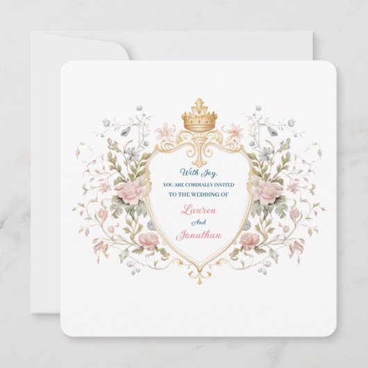 Royal Botanical Elegant Regal Floral Crest Wedding 招待状 (正面)